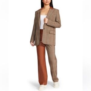 New Steven Madden Faux Leather & Plaid Highrise Asymmetrical Straight Leg Pants